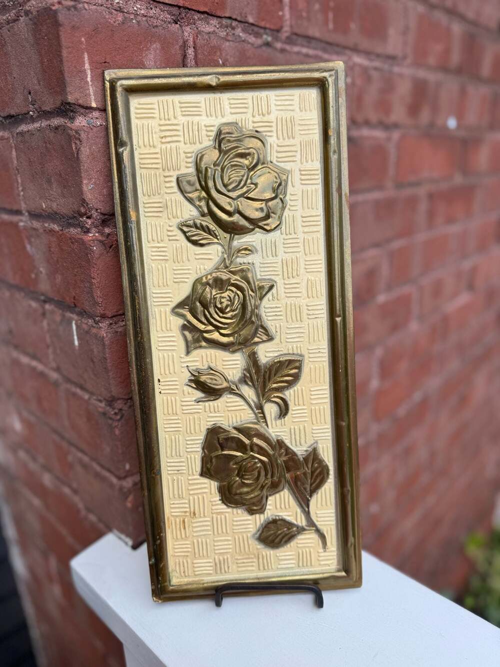 Vintage Elpec Made In England Brass Rose Floral Wall Plaque